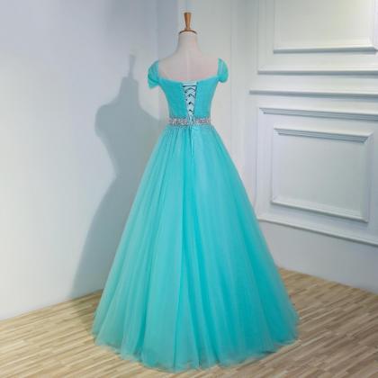Elegant Long Blue Prom Dresses Featuring Cap..