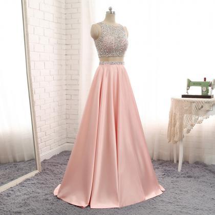 Sexy Pink Evening Dresses With Scoop Neck Long..