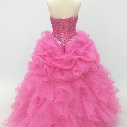 Pink Evening Dresses Long Elegant Lace-up Organza..