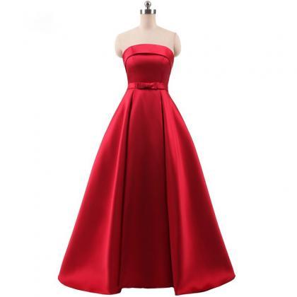 Charming Red A Line Prom Dresses Satin Strapless..