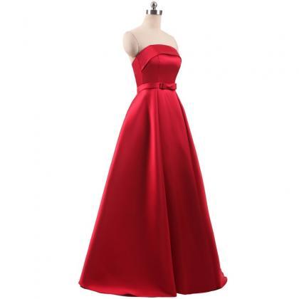 Charming Red A Line Prom Dresses Satin Strapless..