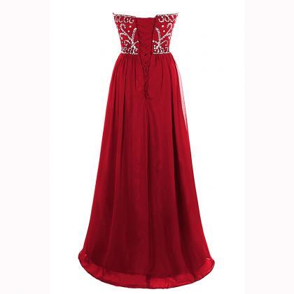 Red Long Chiffon A-line Formal Dress Featuring..
