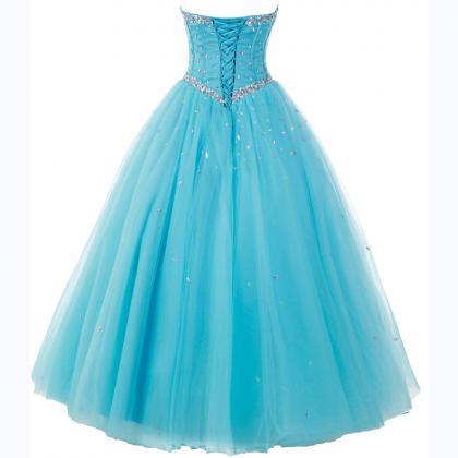 Blue Long Tulle Formal Dress Featur..