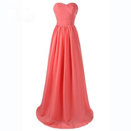Coral Long Chiffon Sweetheart Formal Party Dress..