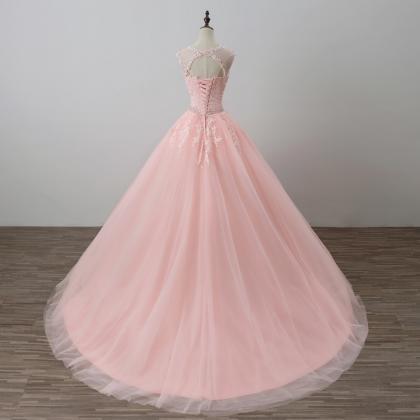 Long Pink Formal Dresses Featuring Sheer Neck And..
