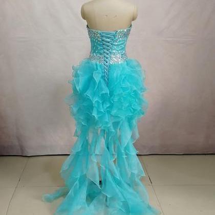 Elegant Long Turquoise High Low Prom Dresses Sexy..