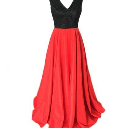 Charming Red And Black A Line Prom Dresses Satin..