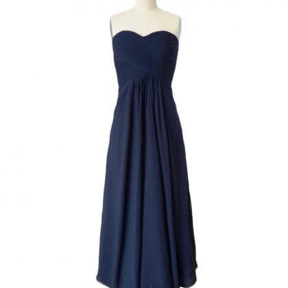 Custom Made Navy Blue Sweetheart Neckline Ruched..