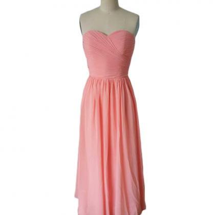 Pink Ruched Sweetheart Neckline Chiffon Long..