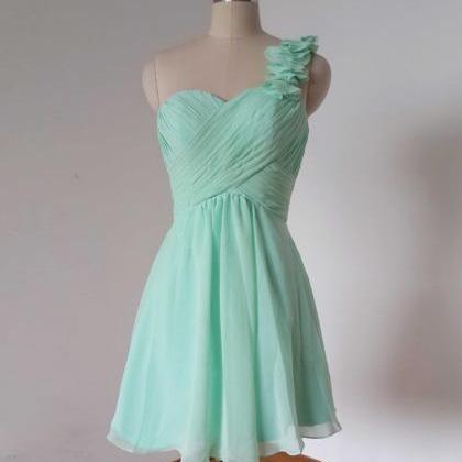 One Shoulder Mint Green Homecoming Dresses,short..