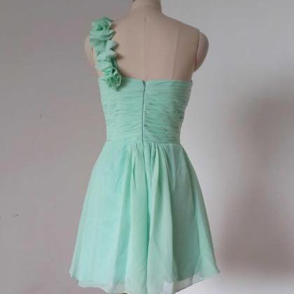 One Shoulder Mint Green Homecoming Dresses,short..