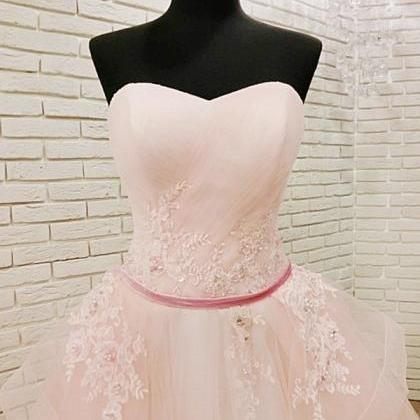 Amazing Tulle Floor Length Strapless Pink Prom..
