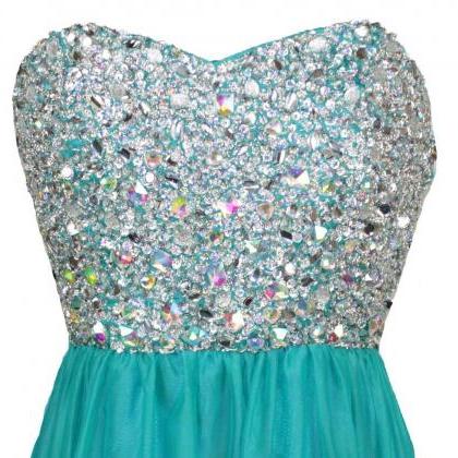  Long Teal A-Line Beaded Prom Dress..