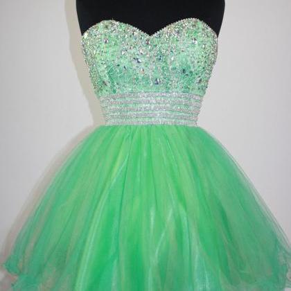 2018 Sexy Short Green Tulle Prom Dress ,..