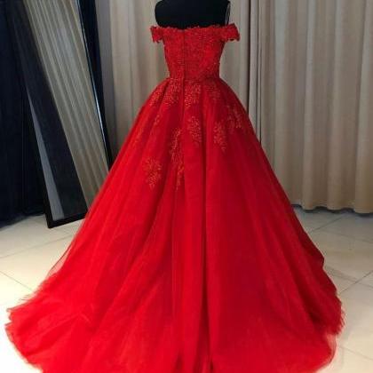 Sexy Red Prom Dresses Tulle Off The Shoulder Tulle..