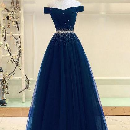 Elegant Long Navy Blue Prom Dresses Off The..