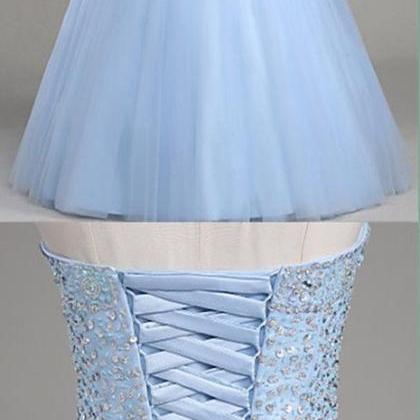 2018 Light Blue Tulle Prom Dress,party..