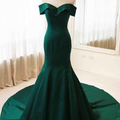 Charming Mermaid Dark Green Prom Dresses Satin..