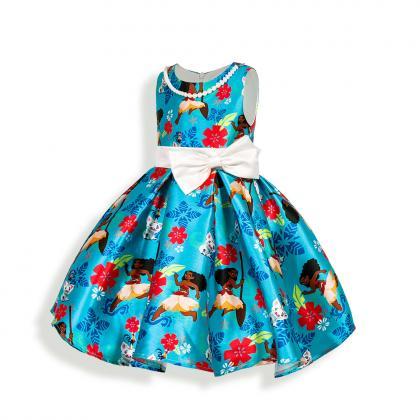 Fast Print Flower Girl Dress With Bow,girls..