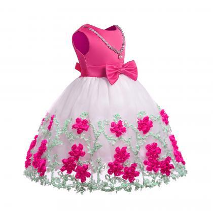 Tea Length Floral Flower Girl Dresses With Bow For..