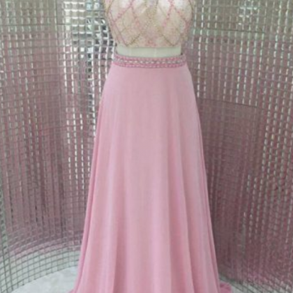 Sexy Long Pink Halter Chiffon Formal Gown..