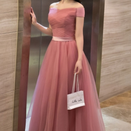 Blush Pink Long Tulle Party Dresses,long Elegant..