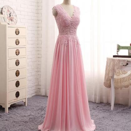 Floor Length Pink Chiffon Party Dresses,long..