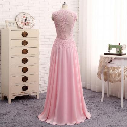 Floor Length Pink Chiffon Party Dresses,long..