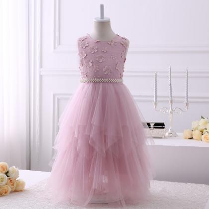 Blush Pink Flower Girl Dresses,lace Applique..