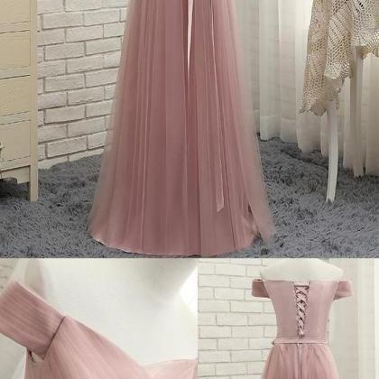 Blush Pink Tulle Prom Dresses Ruched Bodice Formal..