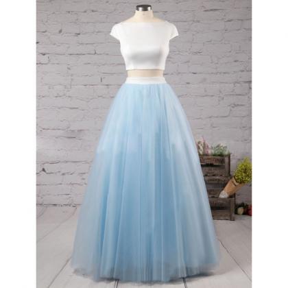 Cap Sleeve Two Piece Prom Dresses Satin Top Tulle..