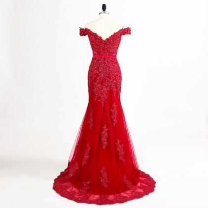 Red Mermaid Party Dresses Elegant Long Off The..