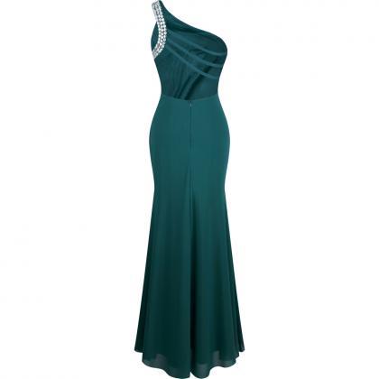Teal Green Prom Dresses 2018 Long One Shoulder..