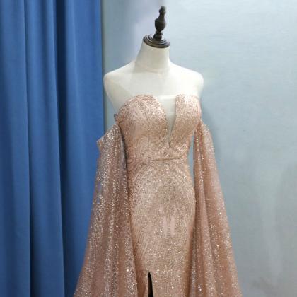Luxury Glitter Rose Gold Sequin Mermaid Prom..