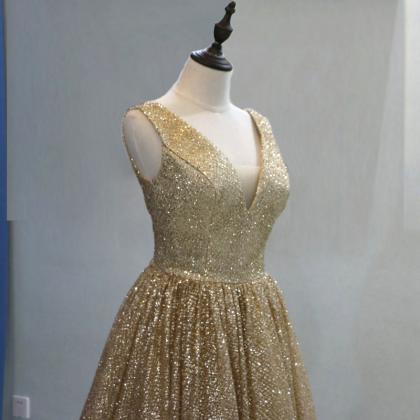 Sexy Gold Sequin Arabic Evening Dress 2019 Long..