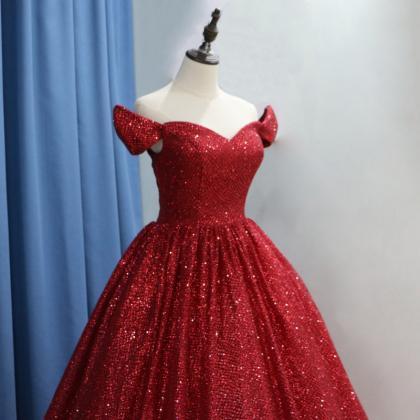 Sparkly Wine Red Sequins Ball Gown Wedding Dress..