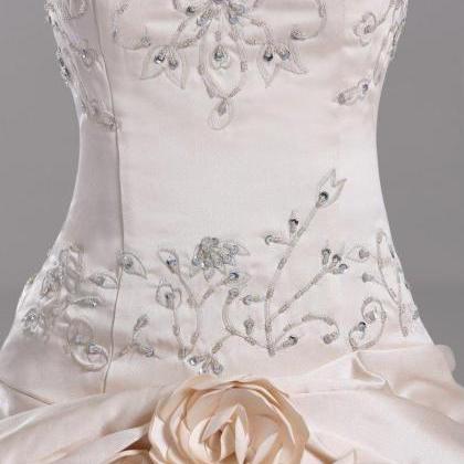 2019 Champagne One Shoulder Lace Wedding Dresses..