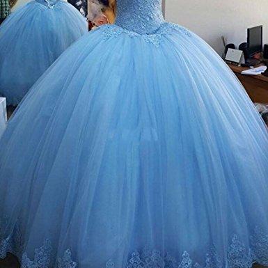 Blue Tulle Long Evening Prom Gowns,v Neck Lace..