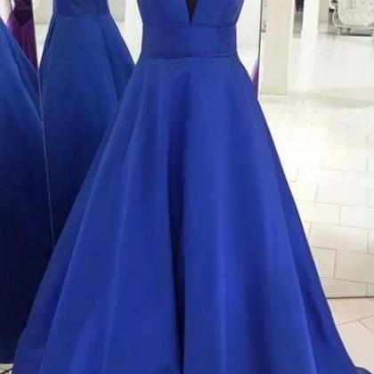 Fashion Royal Blue Prom Dresses V Neck A Line..