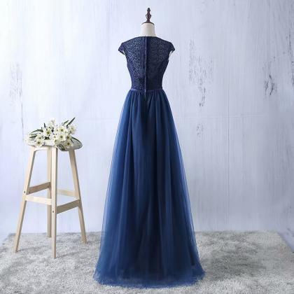 2019 Navy Blue Prom Dresses Tulle Prom Gowns Real..