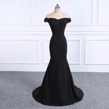 2019 Off Shoulder Prom Dresses Black Prom Dress..