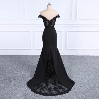 2019 Off Shoulder Prom Dresses Black Prom Dress..