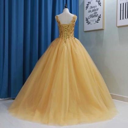 Yellow Ball Gown Quinceanera Dresses Sexy V Neck..