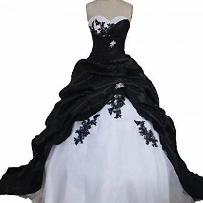 Black Wedding Dresses Appliue Sweetheart Bride..