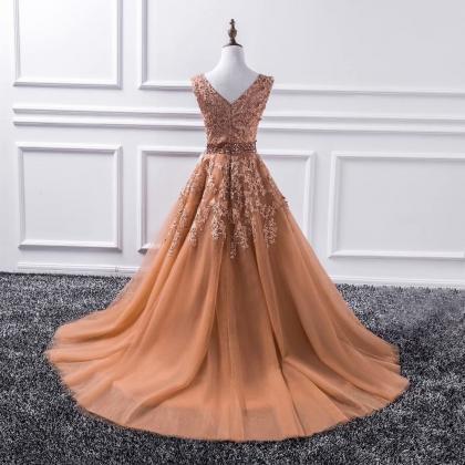 Elegant Long Coffee Prom Dresses 2019 Tulle..