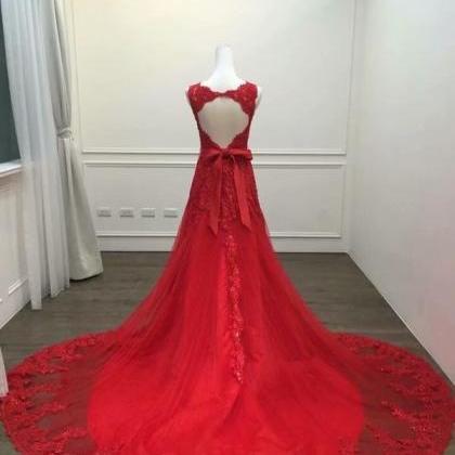 Wine Red Sexy V-neck Beaded Tulle Long Prom Dress, Dark Red Tulle With Applique Evening Dresses main image 0