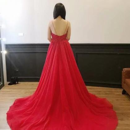 Sexy Evening Gowns V Neck Tulle Evening Dresses..