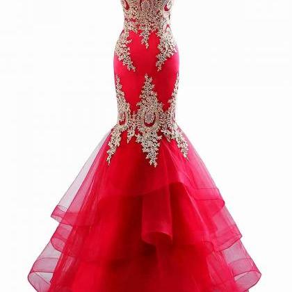 Red Mermaid Evening Gowns Sweetheart Tulle Evening..