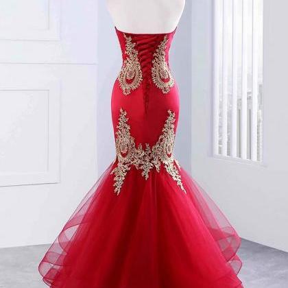 Red Mermaid Evening Gowns Sweetheart Tulle Evening..