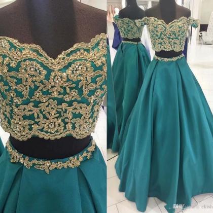 Teal Green Two Piece Prom Dresses, Prom Dress,prom..